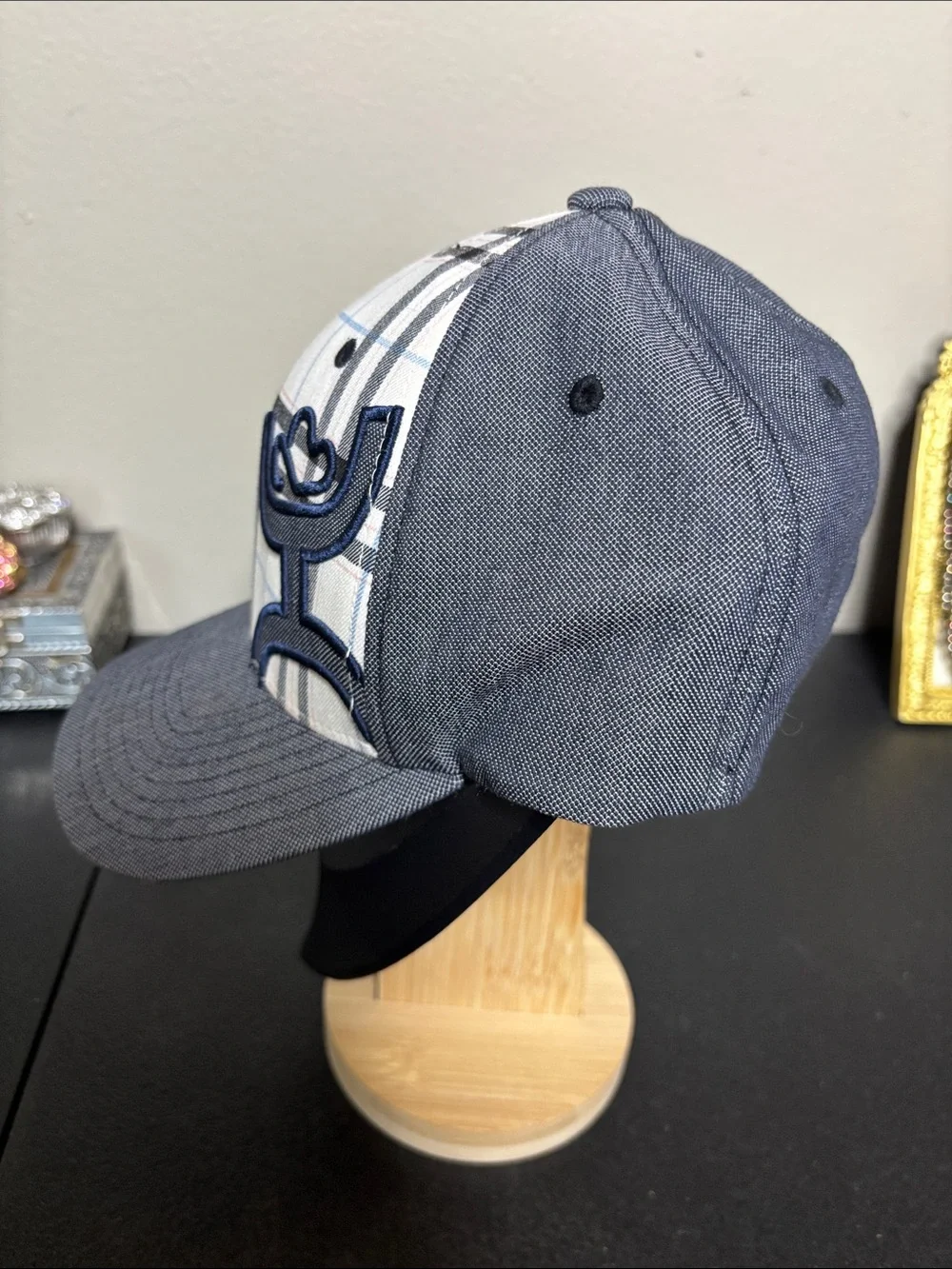 Women’s Hooey Small Medium Plaid Baseball Cap Navy Accent Flex Fit